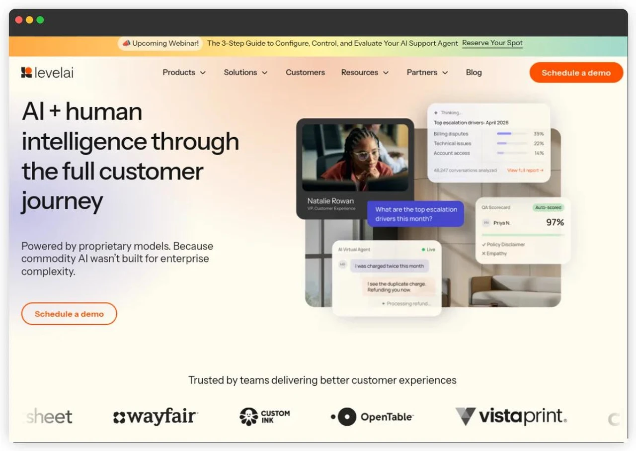Level AI homepage — full-stack agentic CX platform positioning (June 2026).