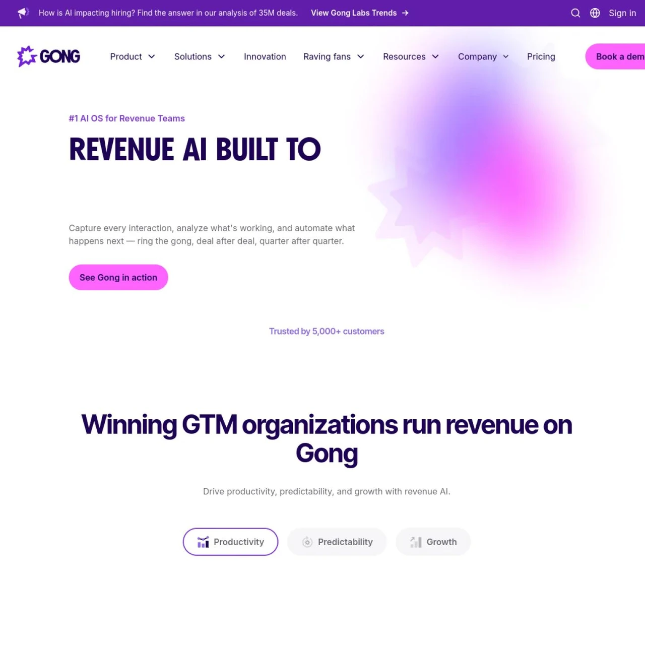 Gong homepage. Revenue AI OS for B2B sales teams.