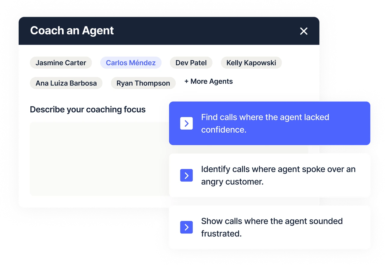 Balto's agent coaching software surfacing the exact conversations where an agent lacked confidence or talked over a customer