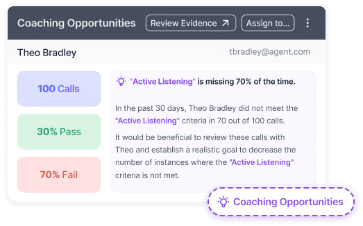 Balto’s Call Center Quality Assurance tools highlight coaching opportunities and areas for improvement in real-time