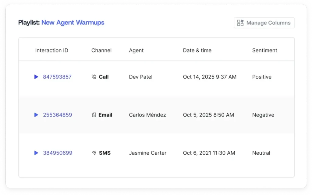 Coach with full context with Balto Omnichannel playlists, which let managers seamlessly review calls, emails, SMS, and chats.