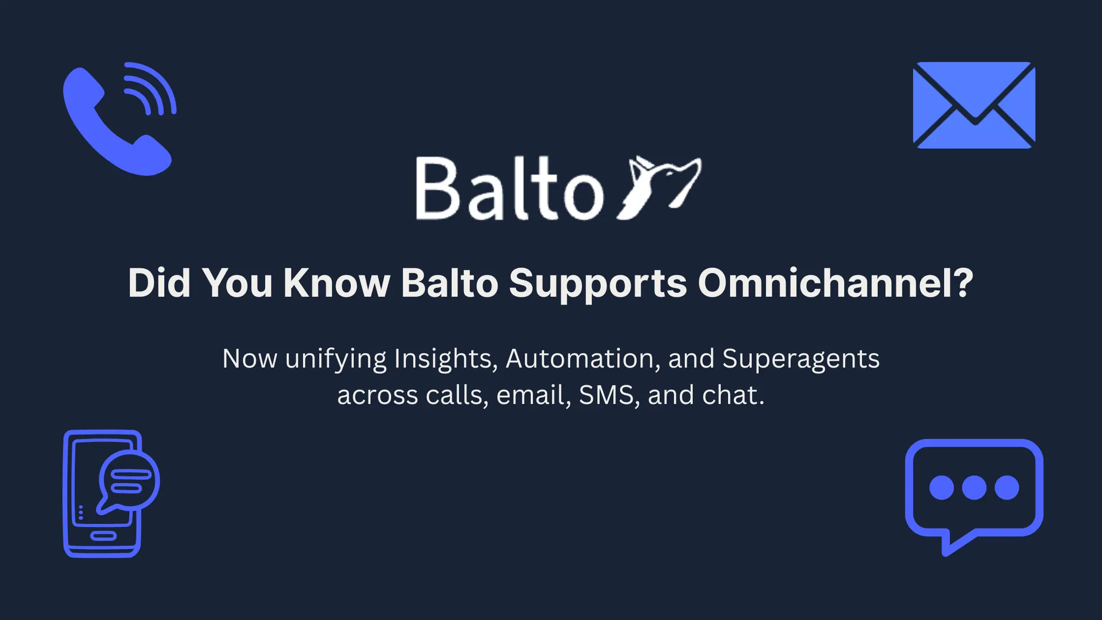 Balto Omnichannel announcement — unifying Insights, Automation, and Superagents across calls, email, SMS, and chat.