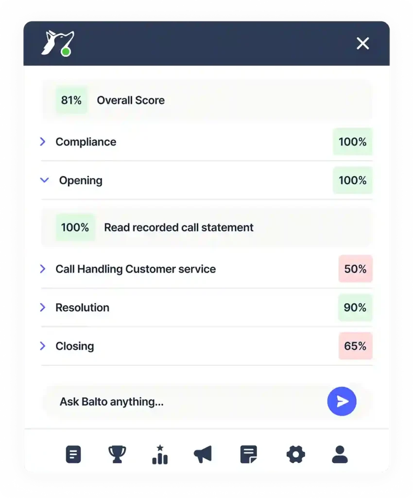 Balto enables supervisors to reinforce behaviors through targeted feedback and instant QA insights.