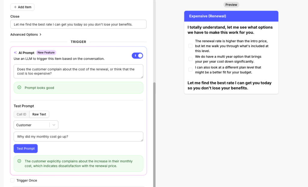 AI checklist and dynamic prompt editor